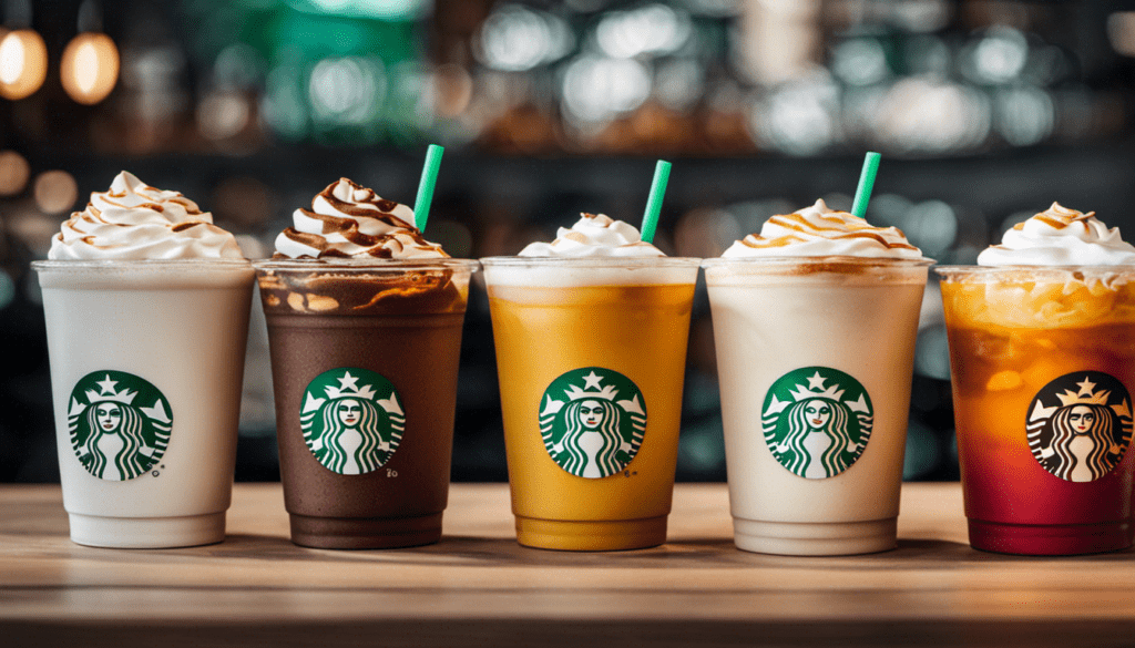 An image featuring a colorful lineup of 10 mouthwatering Starbucks drinks, all beautifully presented in keto-friendly style